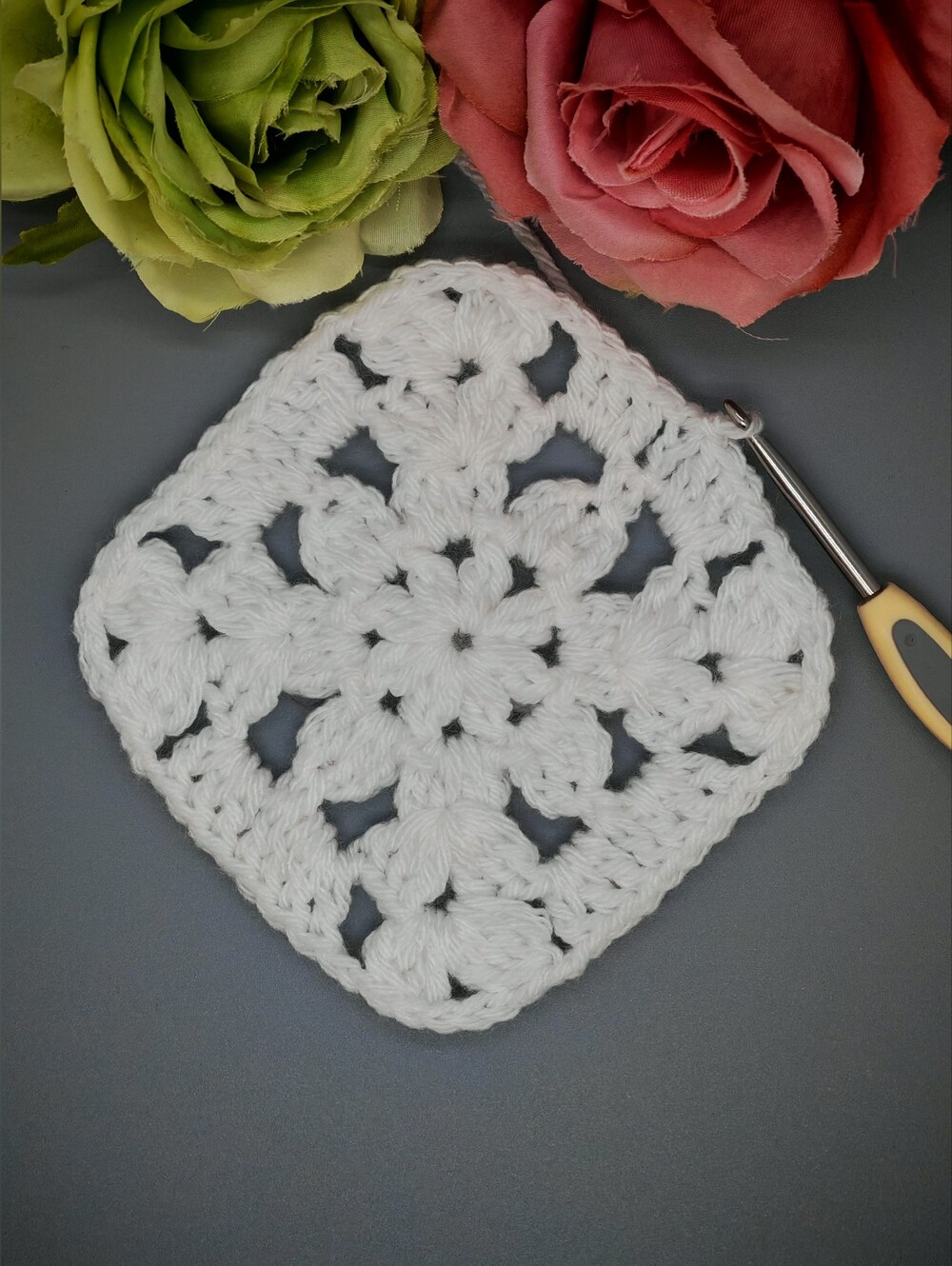 Handmade White Crochet Granny Square 8 pieces